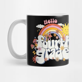 Hello 4th grade Rainbow Groovy Back To School Teacher Kid Mug